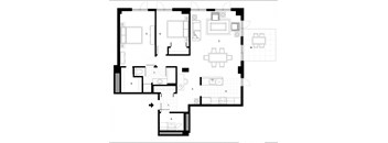 Two bedroom, one bathroom apartment layout at Excelsior Apartments in Montreal, QC