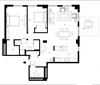 Two bedroom, one bathroom apartment layout at Excelsior Apartments in Montreal, QC