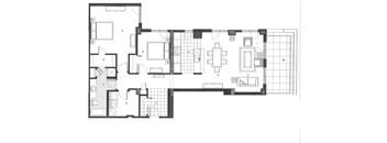 Two bedroom, one bathroom apartment layout at Excelsior Apartments in Montreal, QC