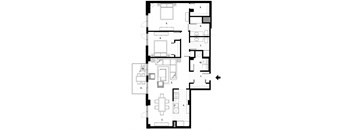 Two bedroom, two bathroom apartment layout at Excelsior Apartments in Montreal, QC