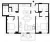 Two bedroom, two bathroom apartment layout at Excelsior Apartments in Montreal, QC