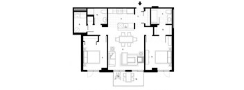 Two bedroom, two bathroom apartment layout at Excelsior Apartments in Montreal, QC