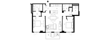 Two bedroom, two bathroom apartment layout at Excelsior Apartments in Montreal, QC