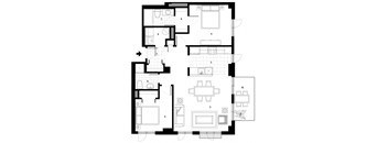 Two bedroom, two bathroom apartment layout at Excelsior Apartments in Montreal, QC