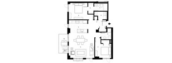 Two bedroom, two bathroom apartment layout at Excelsior Apartments in Montreal, QC
