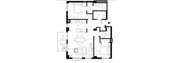 Two bedroom, two bathroom apartment layout at Excelsior Apartments in Montreal, QC