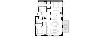 Two bedroom, two bathroom apartment layout at Excelsior Apartments in Montreal, QC