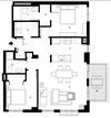 Two bedroom, two bathroom apartment layout at Excelsior Apartments in Montreal, QC