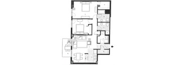 Two bedroom, two bathroom apartment layout at Excelsior Apartments in Montreal, QC