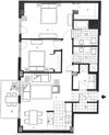 Two bedroom, two bathroom apartment layout at Excelsior Apartments in Montreal, QC