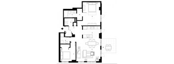 Two bedroom, two bathroom apartment layout at Excelsior Apartments in Montreal, QC