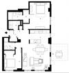 Two bedroom, two bathroom apartment layout at Excelsior Apartments in Montreal, QC