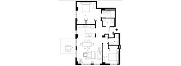 Two bedroom, two bathroom apartment layout at Excelsior Apartments in Montreal, QC