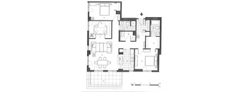 Two bedroom, two bathroom apartment layout at Excelsior Apartments in Montreal, QC