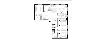 Three bedroom, two bathroom apartment layout at Excelsior Apartments in Montreal, QC