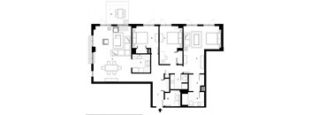 Three bedroom, two bathroom apartment layout at Excelsior Apartments in Montreal, QC