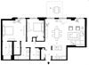 Two bedroom, two bathroom apartment layout at Excelsior Apartments in Montreal, QC