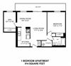 Live luxuriously in modern, spacious suites Floor plan of 1 bed plus den, 1 bath, generous luxury suite with balcony at Valleyview in Newmarket, ON