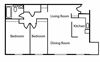 Floor plan of 2 bed, 1 bath contemporary suite at Valleyview in Newmarket, ON