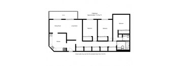 Three bedroom, one bathroom apartment layout at Laura Secord Apartments in Niagara Falls, ON