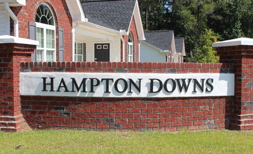 Hampton Downs sign in front of a house.