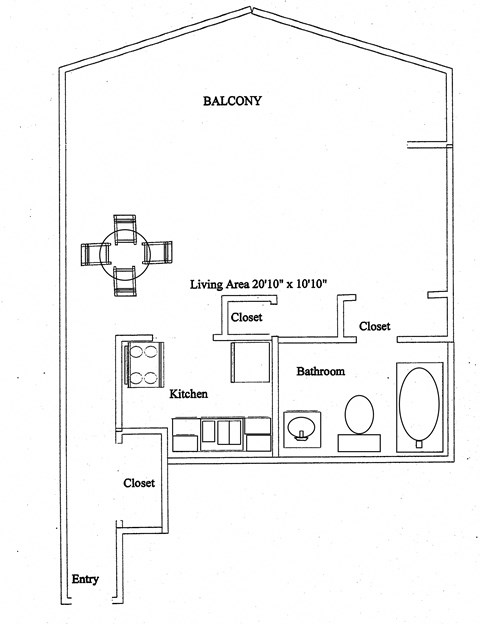 Bachelor, one bathroom apartment layout at Concorde Apartments in Ottawa, ON
