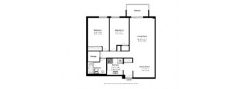 Floor plan of 2 bed, 1 bath, generous contemporary suites at Marlan Towers in Owen Sound, ON