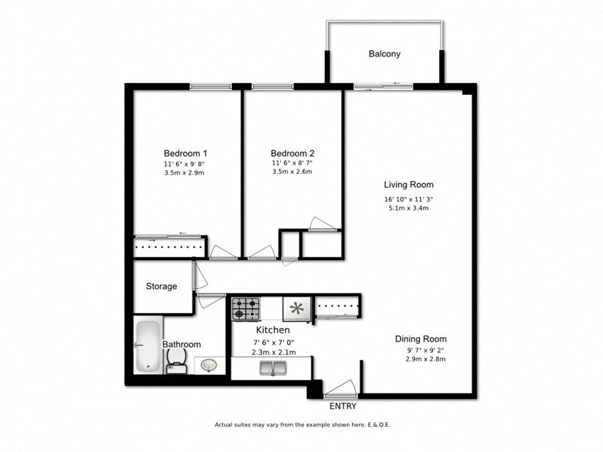 Enjoy spacious, modern living in Owen Sound Floor plan of 2 bed, 1 bath, generous contemporary suites at Marlan Towers in Owen Sound, ON
