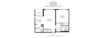 One bedroom, one bathroom apartment layout at Tarawood Place in Peterborough, ON