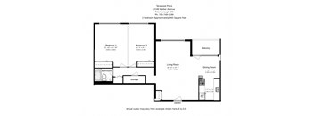 Two bedroom, one bathroom apartment layout at Tarawood Place in Peterborough, ON