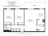 Two bedroom, one bathroom apartment layout at Northumberland Place in Port Hope, ON