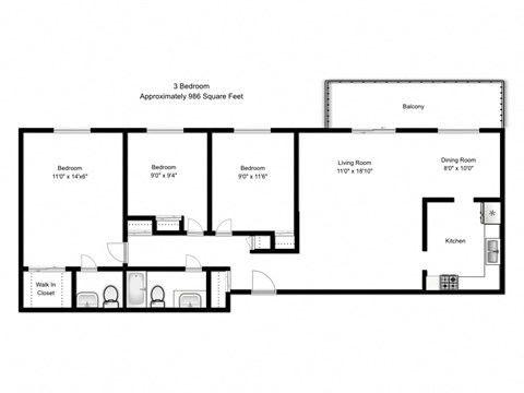 Two bedroom, two bathroom apartment layout at Northumberland Place in Port Hope, ON