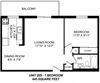One bedroom, one bathroom apartment layout at High Park Apartments in Sarnia, ON