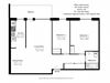 Two bedroom, one bathroom apartment layout at Miller Apartments in Sarnia, ON