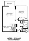 One bedroom, one bathroom apartment layout at Victoria Place in Saskatoon, SK