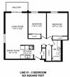 Two bedroom, one bathroom apartment layout at Victoria Place in Saskatoon, SK