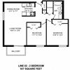 Two bedroom, one bathroom apartment layout at Victoria Place in Saskatoon, SK