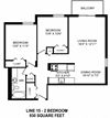 Two bedroom, one bathroom apartment layout at Victoria Place in Saskatoon, SK