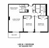 Two bedroom, one bathroom apartment layout at Victoria Place in Saskatoon, SK