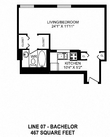 Bachelor, one bathroom apartment layout at Victoria Place in Saskatoon, SK