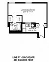 Bachelor, one bathroom apartment layout at Victoria Place in Saskatoon, SK