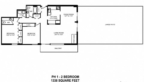 Two bedroom, two bathroom apartment layout at Victoria Place in Saskatoon, SK
