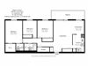 Three bedroom, one bathroom apartment layout at Regency Towers in St. Catherines, ON
