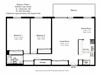 Two bedroom, one bathroom apartment layout at Regency Towers in St. Catherines, ON