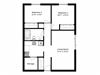 Two bedroom, one bathroom apartment layout at Oakdale Heights in St. Catharines, ON
