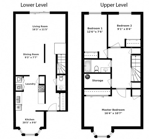 Three bedroom, one bathroom apartment layout at Oakdale Heights in St. Catharines, ON