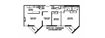 Two bedroom, two bathroom apartment layout at Sunset Towers in St. Thomas, ON