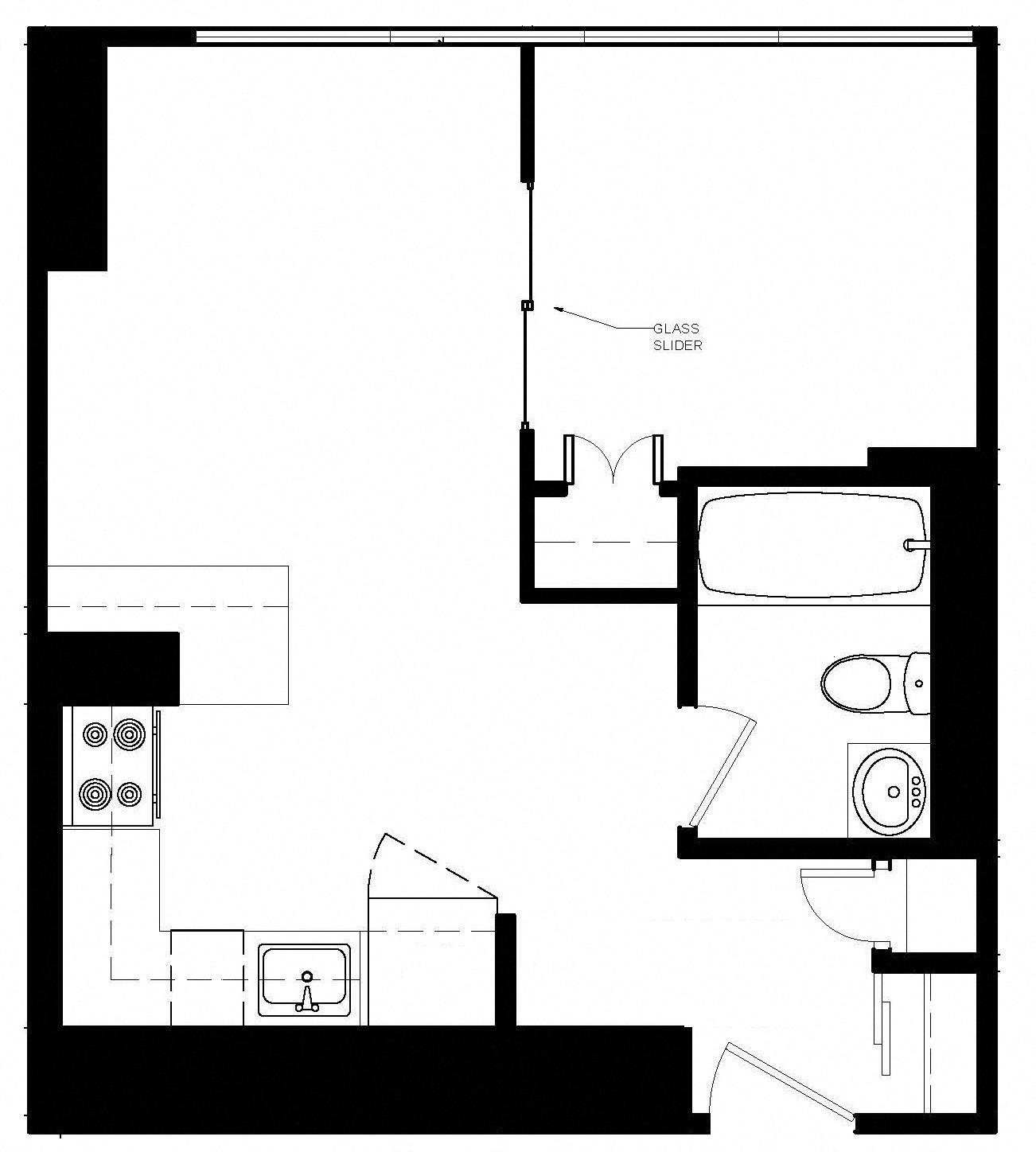 Junior one bedroom, one bathroom apartment layout at Main Square in Toronto, ON