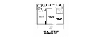 One bedroom, one bathroom apartment layout at Monaco Towers in Toronto, ON