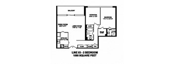 Two bedroom, two bathroom apartment layout at Monaco Towers in Toronto, ON